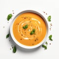 Delicious Soup With Fresh Basil Leaves On A White Background Royalty Free Stock Photo