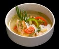 Bowl with fish soup, Close up