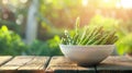 white bowl with fresh asparagus on a wooden background Royalty Free Stock Photo