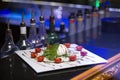 White bowl of fresh and healthy Mediterranean salad with mozzarella cheese, tomatoes and basil leaves. Royalty Free Stock Photo