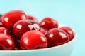 White Bowl Of Fresh Red Cherries On Turquoise Royalty Free Stock Photo