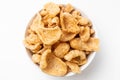 White Bowl of Fried chicharrones pork rind Royalty Free Stock Photo