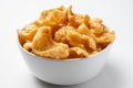 White Bowl of Fried chicharrones pork rind