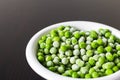 A white bowl with frozen green peas in the kitchen Royalty Free Stock Photo