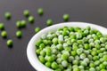 A white bowl with frozen green peas in the kitchen Royalty Free Stock Photo