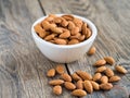 white bowl with a handful of nuts of almonds