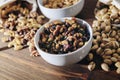 White bowl with mixed nuts and dry fruits Royalty Free Stock Photo