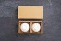White bowl in paper box package mockup Royalty Free Stock Photo