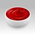 White Bowl of Red Tomato Ketchup Sauce Isolated on Background