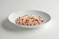 White bowl with risotto with Treviso red radicchio and chives Royalty Free Stock Photo