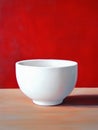 White bowl sits on a table with a red background Royalty Free Stock Photo