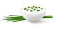 White bowl of sour cream with chives isolated on white background Royalty Free Stock Photo