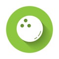 White Bowling ball icon isolated with long shadow. Sport equipment. Green circle button. Vector Illustration Royalty Free Stock Photo