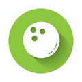 White Bowling ball icon isolated with long shadow. Sport equipment. Green circle button. Vector Illustration Royalty Free Stock Photo