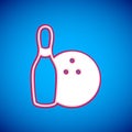 White Bowling pin and ball icon isolated on blue background. Sport equipment. Vector Royalty Free Stock Photo