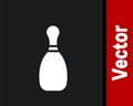 White Bowling pin icon isolated on black background. Vector Royalty Free Stock Photo