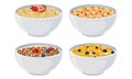 White Bowls of Breakfast Cereal and Cornflakes with Berries Vector Set Royalty Free Stock Photo