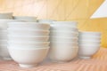 White bowls stack on on table Royalty Free Stock Photo