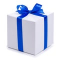 White box with blue ribbon bow gift Royalty Free Stock Photo