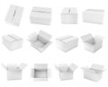 White box. Cardboard carton set of open and closed boxes. 3d rendering illustration isolated Royalty Free Stock Photo