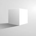 White box cube isolated on white background. Blank empty package 3d design. Gray shadow. Cube or square product design object