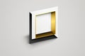 White box with gold frame isolated on grey background Royalty Free Stock Photo