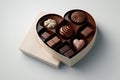 a white box of heart-shaped chocolates with assorted chocolates, on a white background Royalty Free Stock Photo