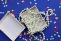 In a white box lies pearl beads Royalty Free Stock Photo