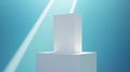 White box on pedestal, blue studio, spotlight, product display Royalty Free Stock Photo