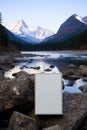 A white box sitting on top of a pile of rocks. AI.