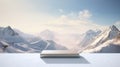 White Box on Snow-Covered Slope. Generative AI. Royalty Free Stock Photo
