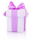 White box tied Pink ribbon bow Isolated on white background Royalty Free Stock Photo