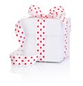 White box tied satin ribbon with heart symbol bow
