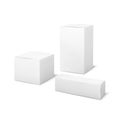 White boxes. Blank package medical and cosmetics box 3d products paper packaging cartons isolated vector mockup Royalty Free Stock Photo