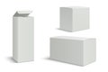 White boxes mockup. Blank 3d pack box for medicine cosmetic products. Long tall rectangle paper packaging with shadows