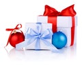 White boxs tied with ribbon bow, red and blue Royalty Free Stock Photo