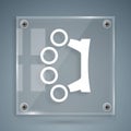 White Brass knuckles icon isolated on grey background. Square glass panels. Vector