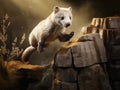 White brasted marten jumping on wood Martes foina Made With Generative AI illustration