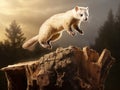 White brasted marten jumping on wood Martes foina Made With Generative AI illustration