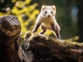 White brasted marten jumping on wood Martes foina Made With Generative AI illustration