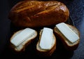 White bread with brown crust and three cheese sandwiches Royalty Free Stock Photo