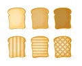 White bread, Set of 6 slices toast bread, vector illustration isolated on a white background.