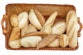 White bread in various assortment in a wicker basket Royalty Free Stock Photo