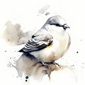 White-breasted Nuthatch on watercolor illustration painting background AI generated