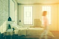 White brick bedroom, poster, side toned Royalty Free Stock Photo