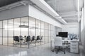 White brick meeting room in open space