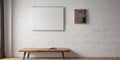 White brick wall with hanging poster mockup, cozy style, texture, shadow Royalty Free Stock Photo