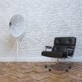 White Brick Wall Interior With Black Leather Office Armchair