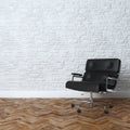 White Brick Wall Interior With Black Leather Office Armchair