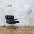 White Brick Wall Interior With Black Leather Office Armchair Royalty Free Stock Photo